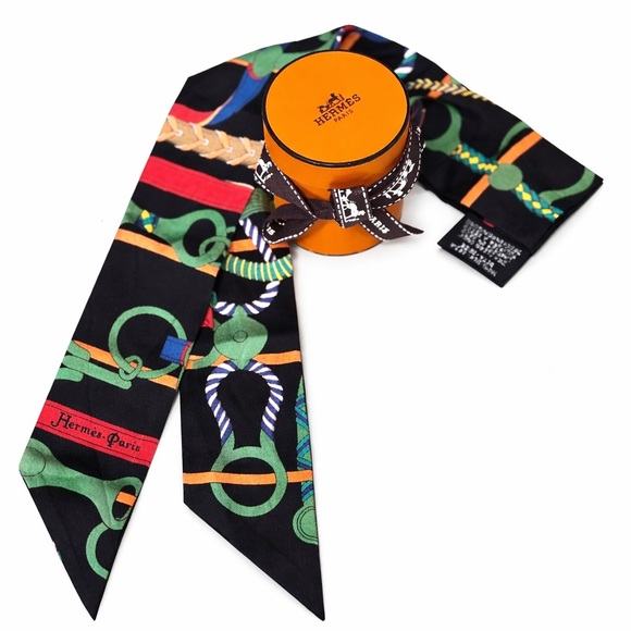 Hermes Accessories - Hermes Women’s Black Multicolor Silk Twilly Headband Scarf Bandeaux